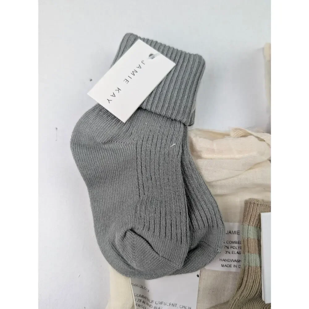 Jamie Kay 3 Pair 1-2 Year Sock Bundle Foldover Gray & Oatmeal Brayden Bronzed